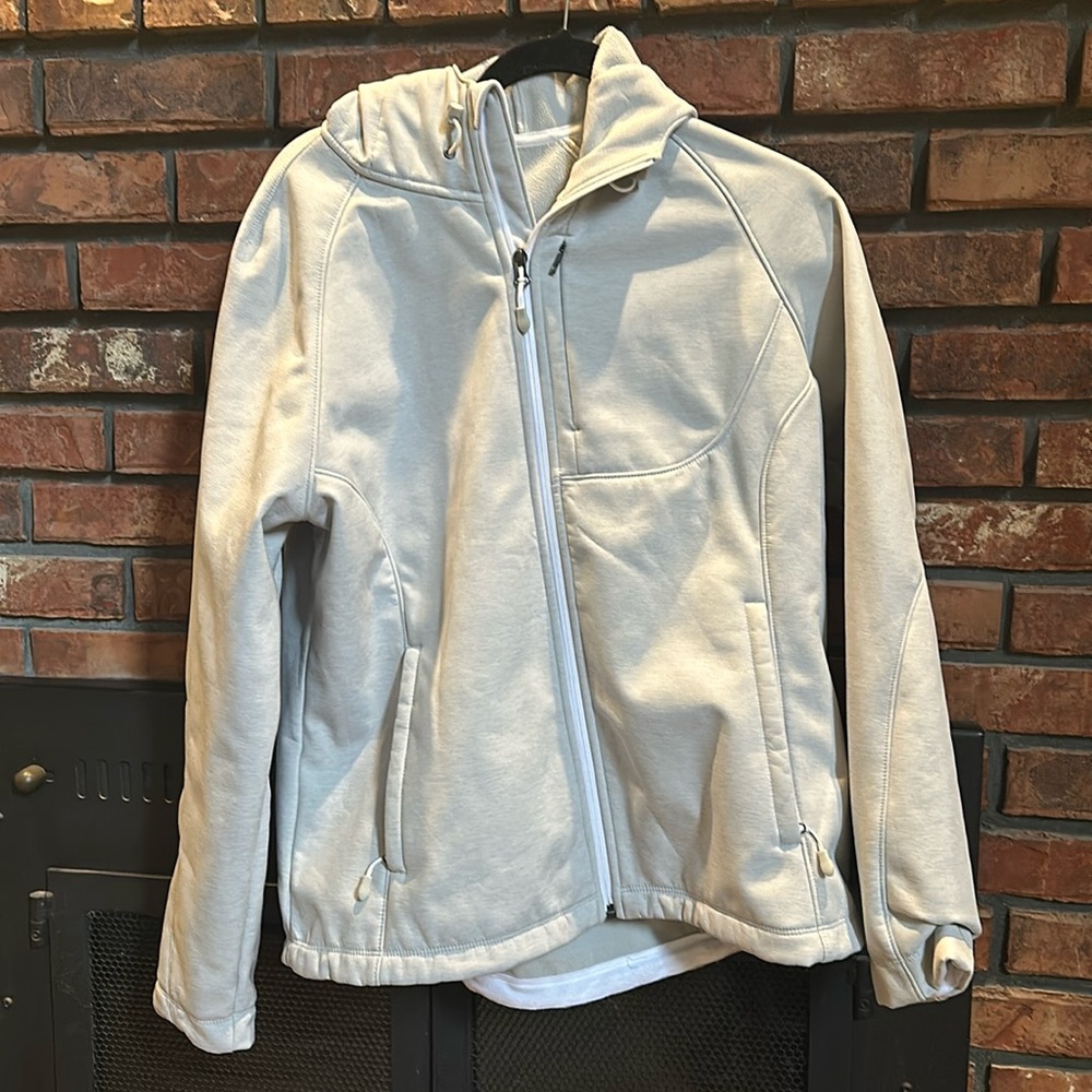 Kirkland fleece lined raincoat, light grey, size XL.